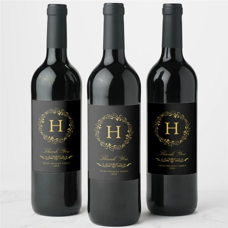 

Personalized Vintage Gold Monogram Wine Label Custom Wedding Wine Label