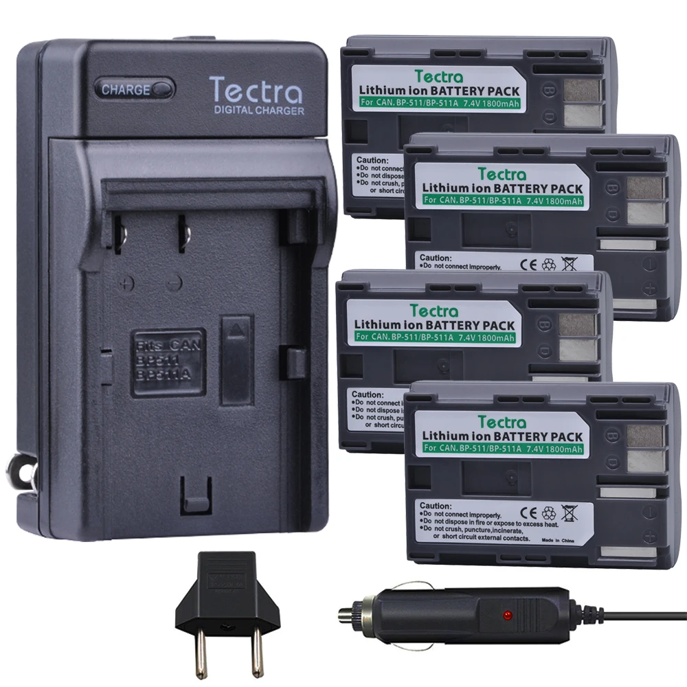 Tectra 4 X Bp-511A Li-Ion Battery + Charger Digital Per La Macchina Fotografica Canon G6 G5 G3 G2 G1 Eos 300D 50D 40D 30D 20D 5D Mv300I