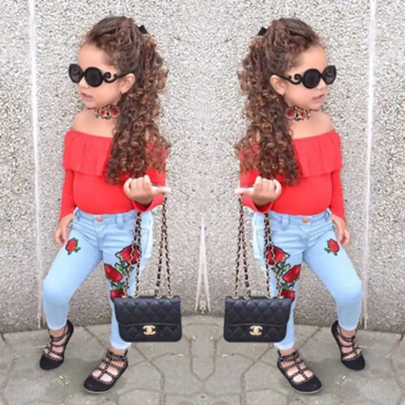 2018 New Sweet Kid baby Girl Clothing Set 2pcs Off shoulder T shirt