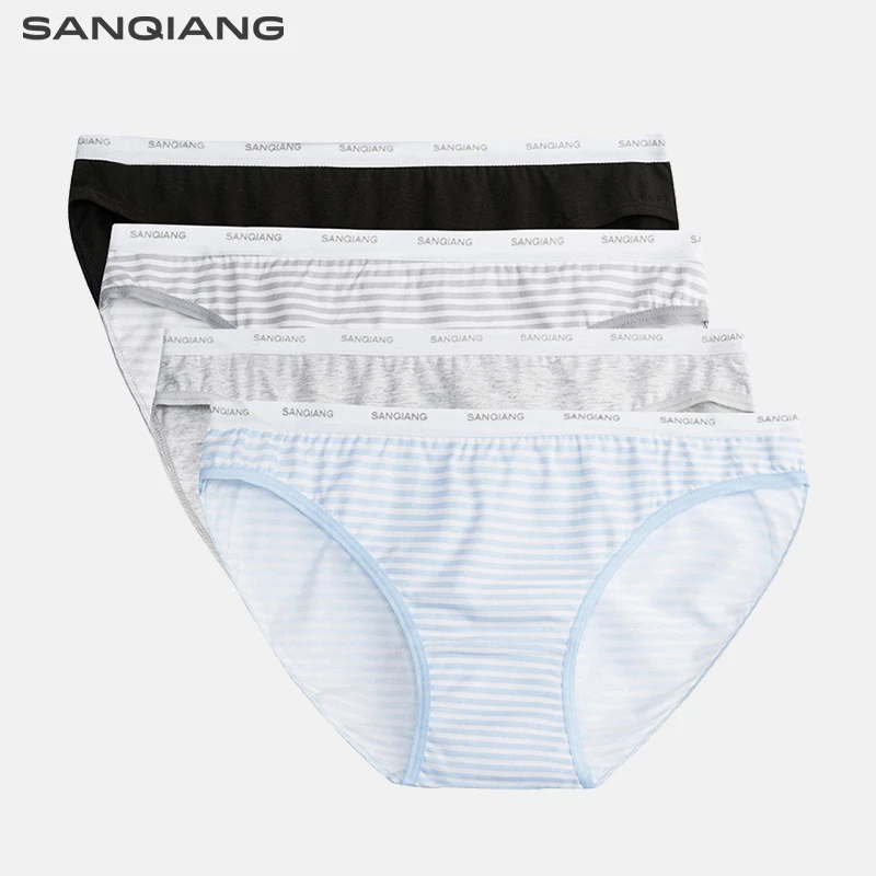 

SANQIANG 4pcs-pack Women Underwear Lingerie Low Waist Colored Cotton Panties Striped Briefs Sexy Panty Underpants Female Bikini