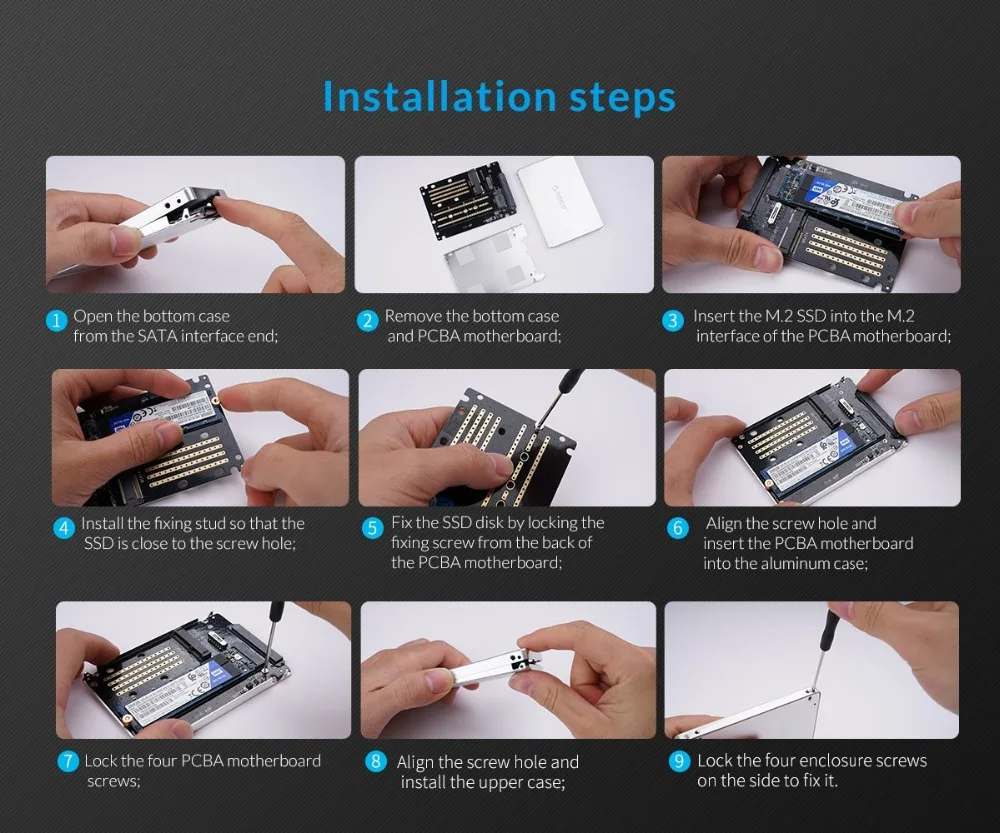 ORICO M.2 NGFF/mSATA-SATA конвертер M.2 b-ключ для SATA3.0 до 6 Гбит/с DIY с полными аксессуарами корпус SSD