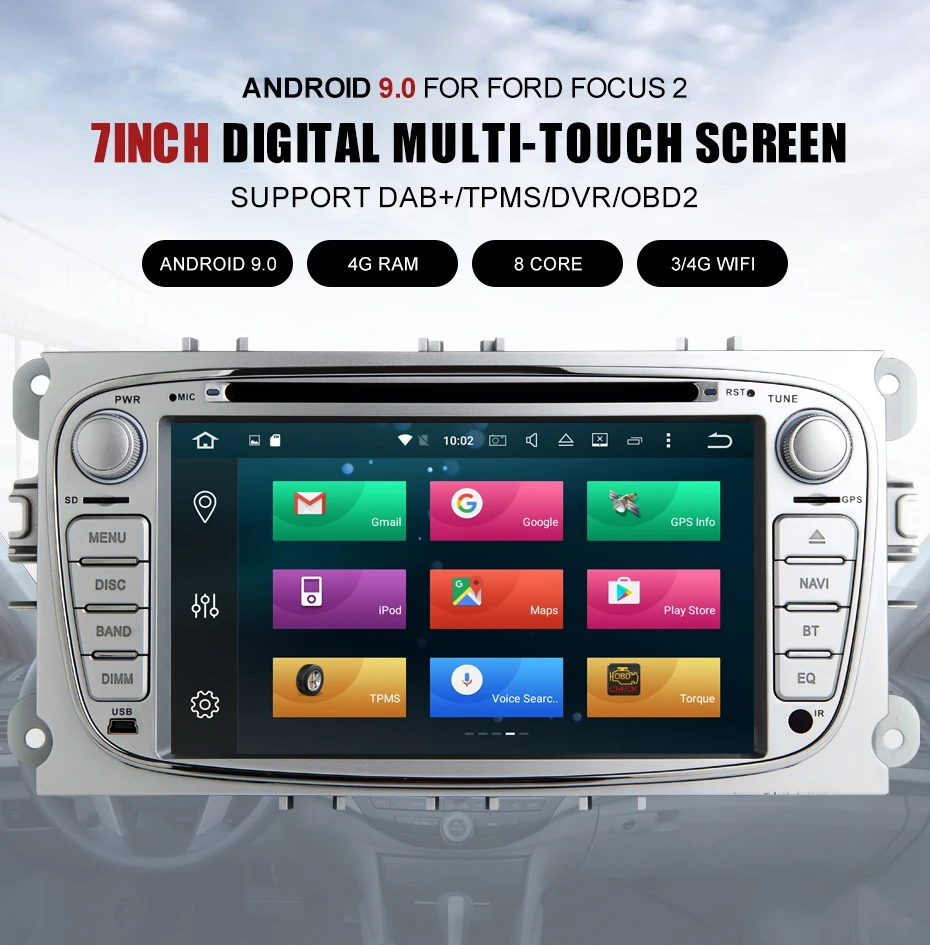 Flash Deal KANOR Octa Core IPS Android 9.0 4g 2 din Car DVD GPS For Ford Focus S-MAX Mondeo C-MAX Wifi GPS Navigation Radio FM Multimedia 1
