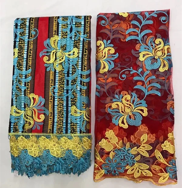 

African lace fabric 2018 high quality lace Wax Guipure Lace 6+2 Yards Cotton Stone Wax Cloth For Nigerian Wedding jfm012