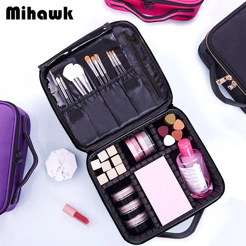 

Mihawk Professional Vanity Cosmetic Bag Divider Women Cosmetic Jewel Beauty Box Make Up Toiletry Zip Pouch Organizer Accessories