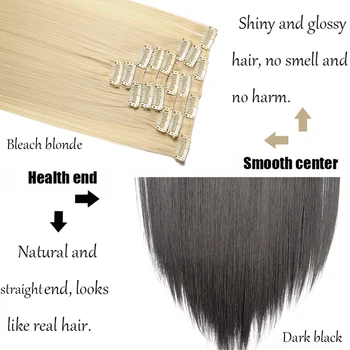 S-noilite Clips in Hair Extensions Hair Piece Synthetic Hair Straight Hairpieces For Women White Red Purple Pink Blue False Hair 2