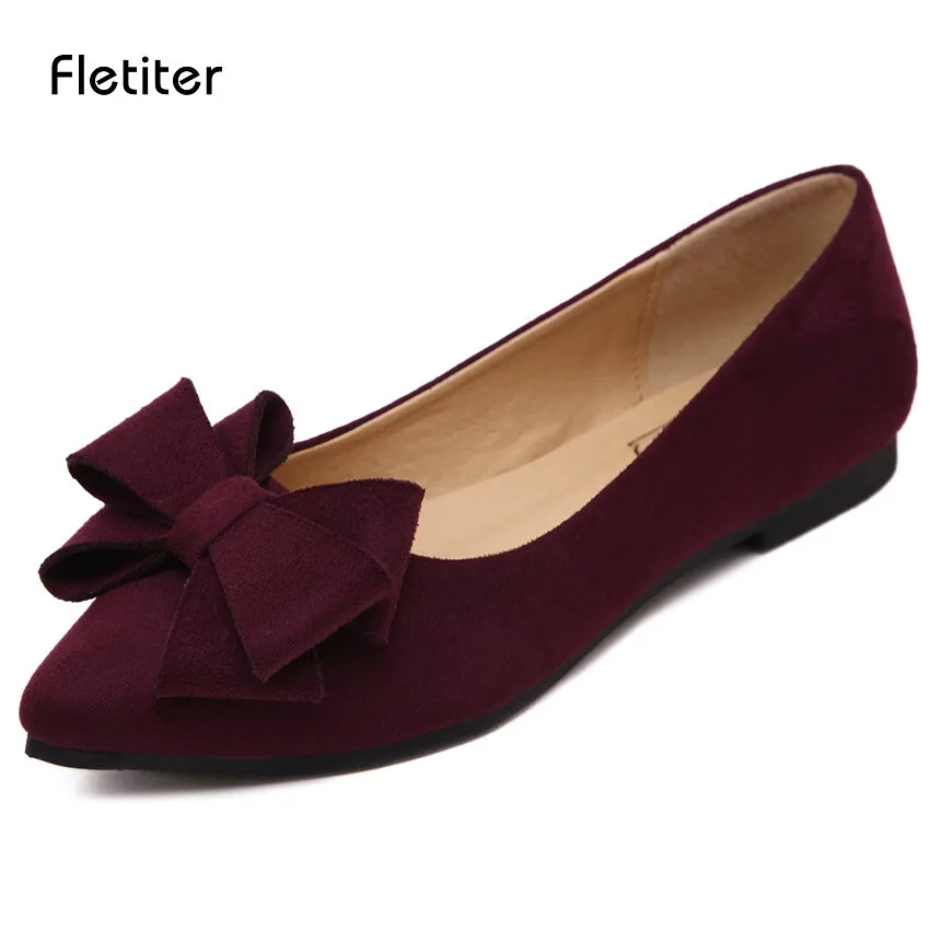 

Fletiter Flat Ballerina Shoes Women 2018 Spring Autumn Elegant Flock Shallow Pointed Toe Platform Flats Shoes For Women size 42