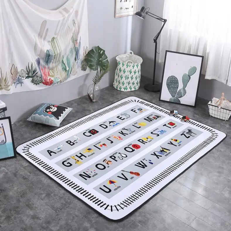 Nordic Large 150*200CM Super Soft Flannel Abstract drawed Animal Carpet baby crawling pad thicken play mat Non-slip rug blanket