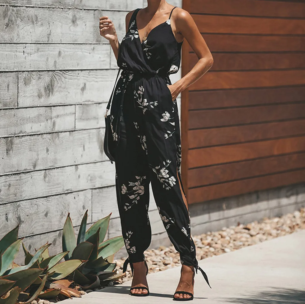 Summer Women Casual Sleeveless V-Neck Jumpsuits Fashion Ladies Boho Floral Bodysuit Wide Leg Loose Long Pants Trousers Summer Women Casual Sleeveless V-Neck Jumpsuits Fashion Ladies Boho Floral Bodysuit Wide Leg Loose Long Pants Trousers