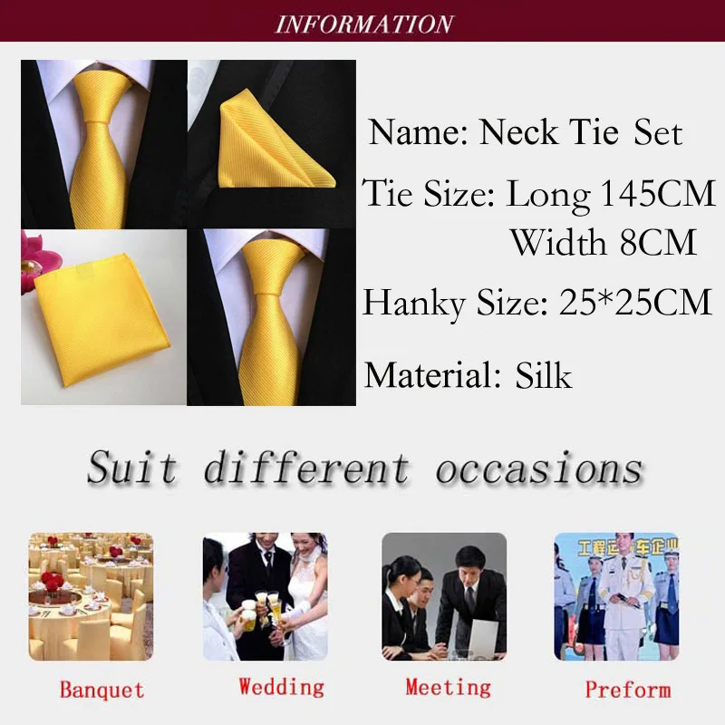 Factory Luxury Men S 100 Silk Tie Set Ties Handkerchief Pure Yellow Factory Luxury Men S 100 Silk Tie Set Ties Handkerchief Pure Yellow Stripe Pocket Square Necktie Business Party Hanky Neck In Handkerchiefs From