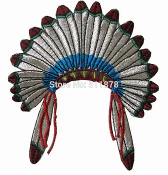 

4.25" Silver Indian Chief Head Feather Embroidery Iron On Sew On Applique Patch BIKER VEST JACKET BACK MORALE PATCH Emblem