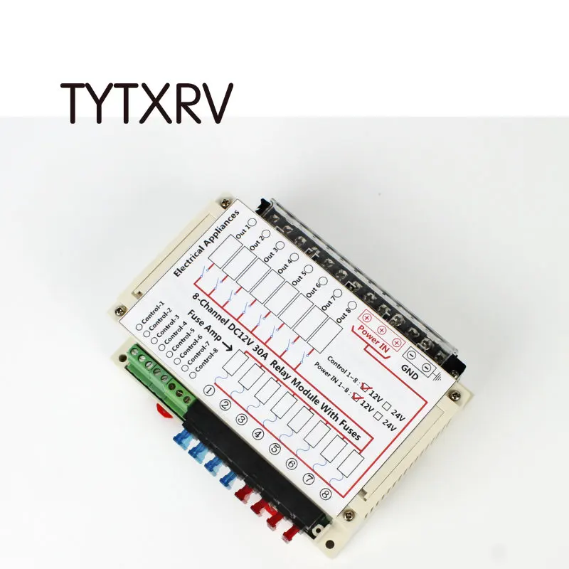 TYTXRV 8 канальный DC 12 В 30 А релейный модуль с предохранителями патент караван