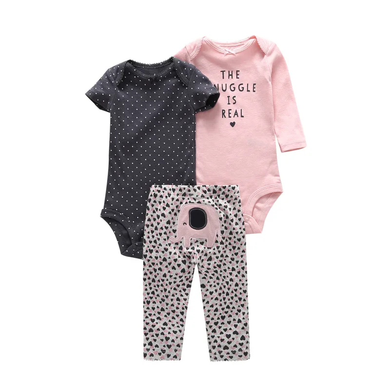 Комплект одежды для новорожденных мальчиков и девочек, боди в полоску с длинными рукавами и цветочным рисунком+ комбинезон с короткими рукавами+ штаны, комплекты из 3 предметов - Цвет: 8