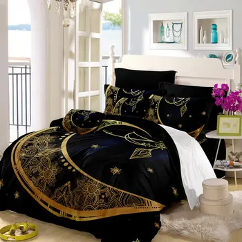 

Boho Fabric Duvet Cover Moon Mandala Galaxy Bed Set Single Bed Cover Black And Gold Print Queen King Size Bed Encol de cama F