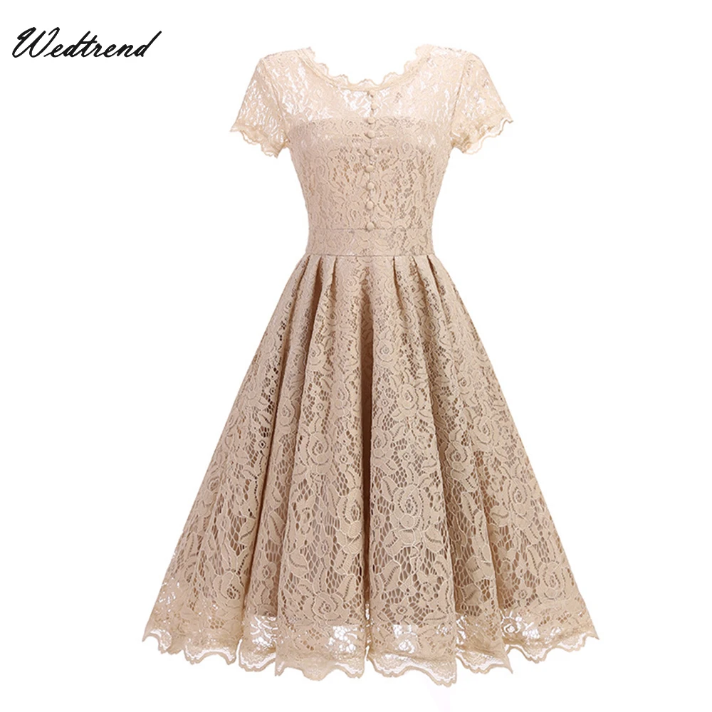 

Wedtrend Champagne Homecoming Dress 2019 vestidos graduacion Sexy Above Knee Short Sleeves Lace Formal Party Gowns