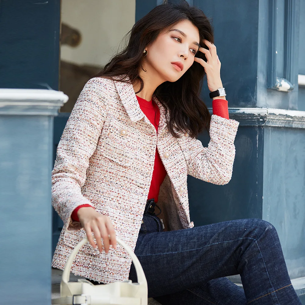 

Womens Jackets and Coats Fall Buffalo Plaid Tweed Jacket Autumn Women Luxury Designer Clothing Female Pink Outerwear Ladies Coat