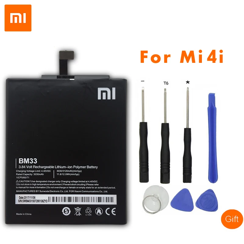 

Xiao Mi Original BM33 Phone battery For XIaomi Mi4i Replacement Battery Mi 4i M4i cell Mobile phone battery 3030mAh +Tools