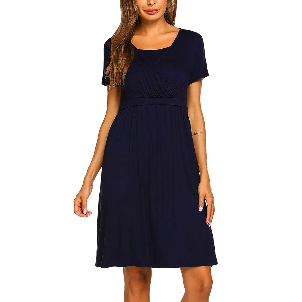 

Solid Short Sleeved Summer Maternity Dress Causal O-Neck Women Pregnant Nursing Breastfeeding Loose Cotton dress hamile elbise
