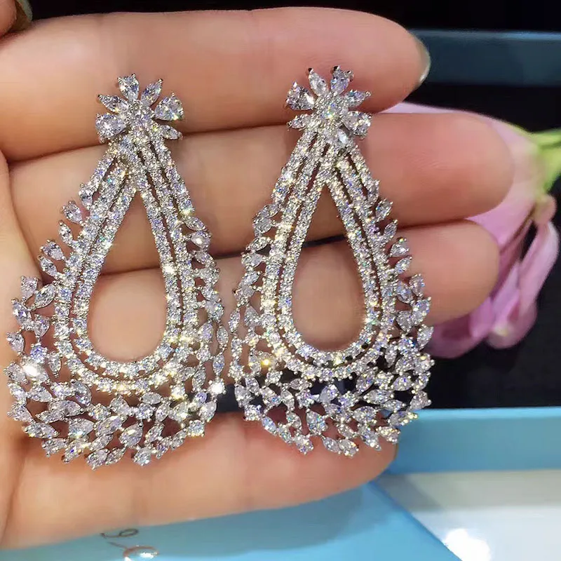 

Luxury Brand Vintage Cubic Zirconia Crystal Big Long Luxury Earrings For Women