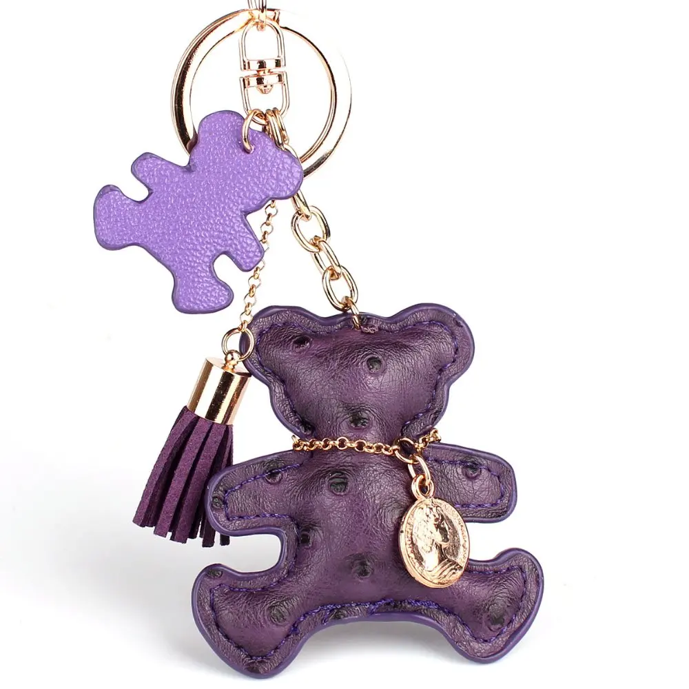 

Multicolor PU Leather Cute Teddy Bear Keychain For Keys Animal Key Chain Car Key Ring Women Bag Chamrs Pendant