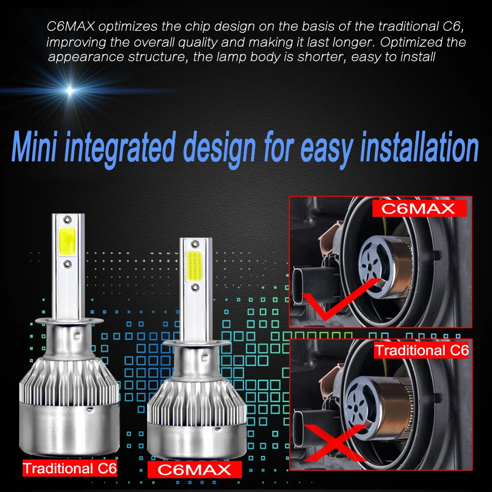 Aslent C6-MAX мини H7 H1 светодиодный H4 лампы H3 H11 H8 H9 HB3 9005 HB4 9006 9012 автомобильных фар 72 Вт 8000lm 6000K для объектива Авто Лампа DC12V 24V