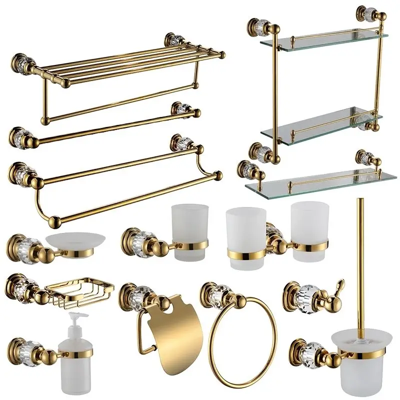 Gold Brass & crystal High quality Golden 14PCS/Set bathroom ware