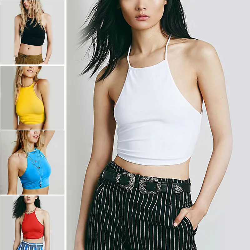 Summer Backless Cami Halter Crop Top Women Sexy Bustier Bralette Vest ...