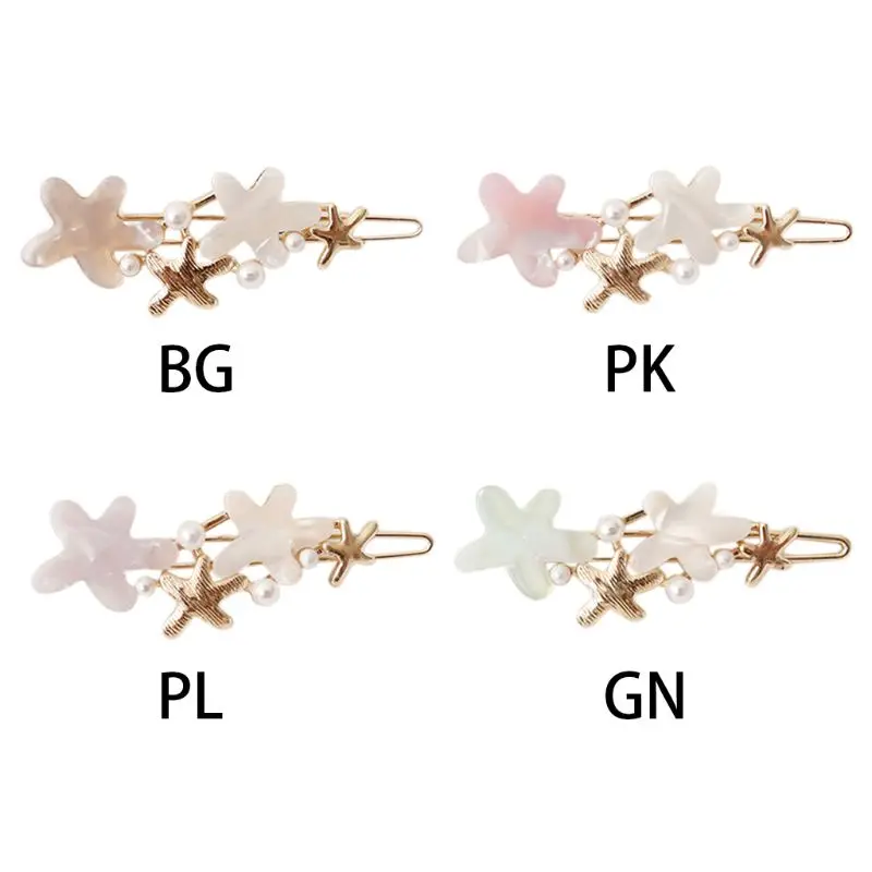 

Korean Ladies Sweet Candy Color Metal Alloy Bobby Pin Cute Acetate Starfish Flower Imitation Pearl Hair Clip Side Bangs Barrette