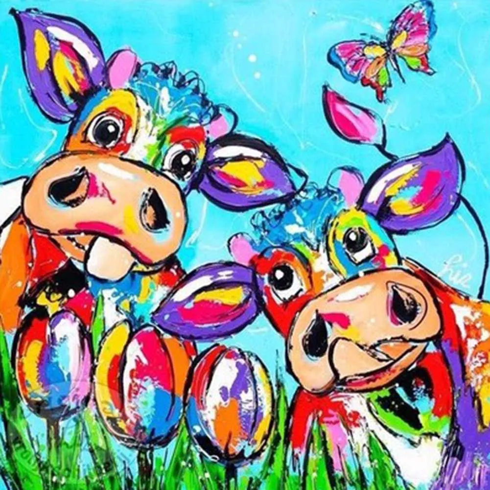 

Diamond Painting Cartoon Cow Full Square Rhinestones Cross Stitch 5D DIY Diamond Embroidery Painting Wall Sticker for Home Decor