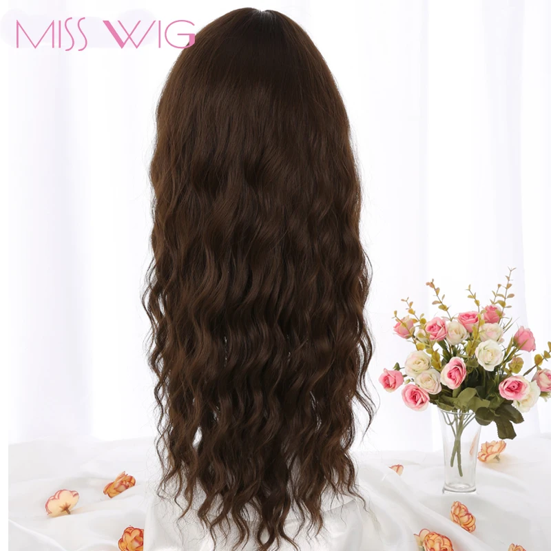 MERISI HAIR 26 SLong Grey Brown Womens Wigs with Bangs Heat Resistant Synthetic Wavy Wigs for Black Women African American-+