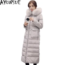 Новое поступление Повседневная Свободная зимняя куртка-пуховик Женская белая длинная парка на утином пуху элегантная теплая женская верхняя одежда Casaco ST549