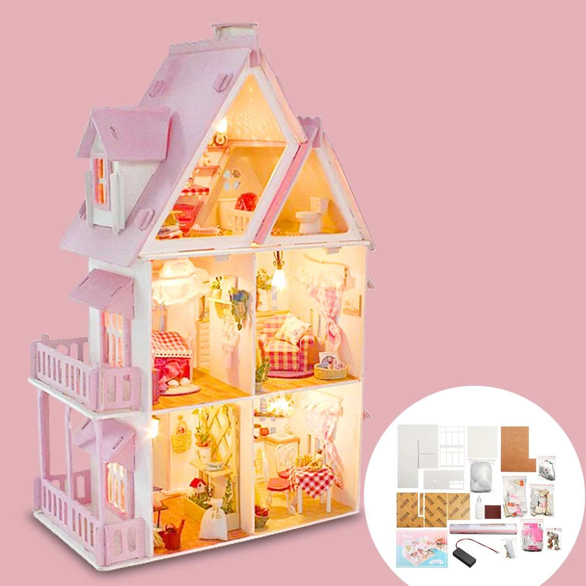 wooden dolls house furniture and dolls