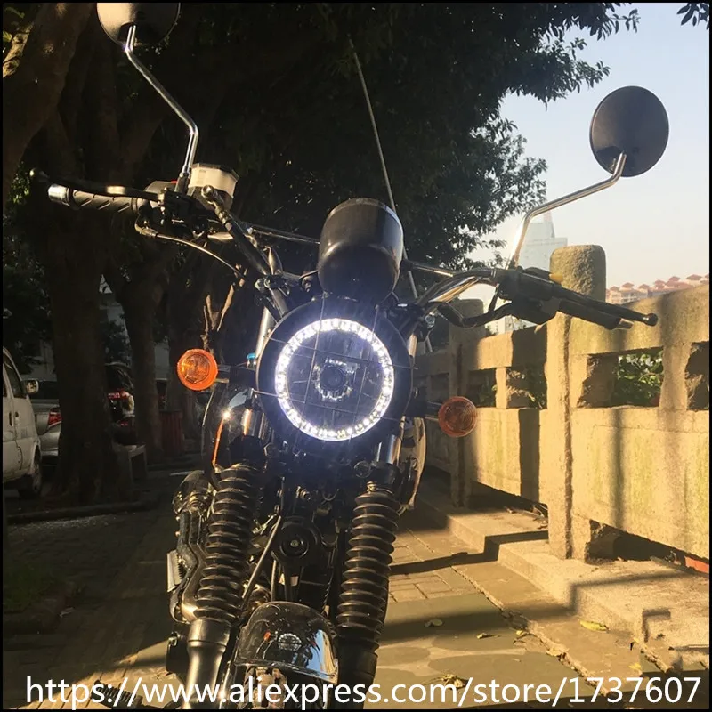Винтажный мотоциклетный настраиваемый головной светильник-трекер мотоциклетная решетка налобный фонарь мотоциклетный передний светильник 6,9 дюймов светодиодный дневной ходовой светильник