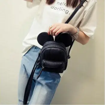 

2017 Women's Mini PU Backpack Mickey Ear Cute Teenage Girls Casual Cartoon Backpack Bags Mochila Rucksack Mickey
