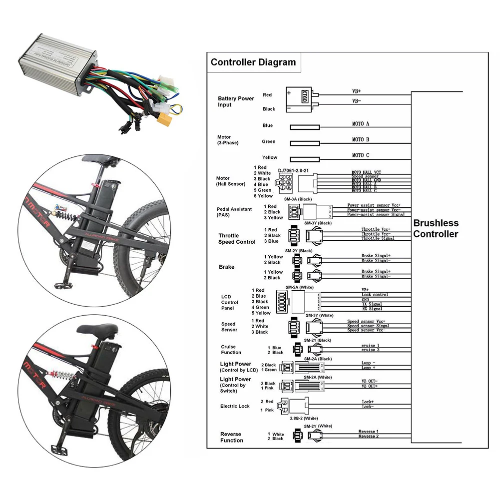 Best 1pc 24V/36V 250W/350W Electric Bike Bicycle 6 Tube 20A Brushless Imitation Torque Sine Wave Controller 4