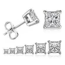 Сверкающие Простые Модные ювелирные изделия, 925 пробы, серебро и золото, принцесса, огранка 5А, кубический цирконий, четыре когтя, серьги-гвоздики для женщин