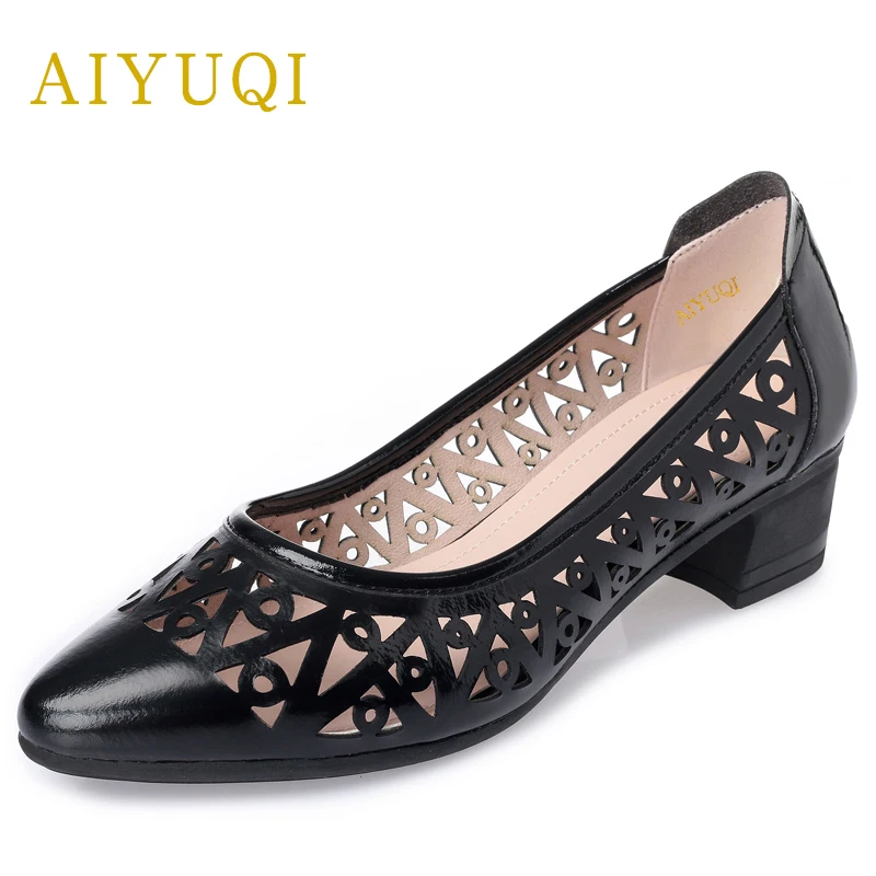 

AIYUQI Plus size 41#42#43# women's sandals, summer genuine leather women shoes, comfortable breathable hole casual ,shoes women