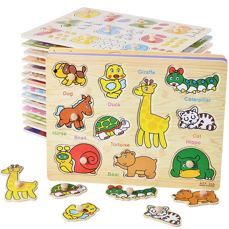 1pc toy Wooden panels Handle board puzzles madera infantil for
