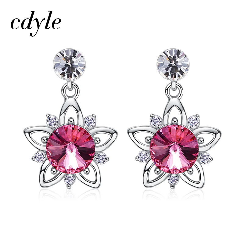 Cdyle 925 серебряные серьги-гвоздики для женщин украшенные кристаллами цветочные серьги Модные ювелирные изделия