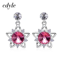 Cdyle 925 серебряные серьги-гвоздики для женщин украшенные кристаллами цветочные серьги Модные ювелирные изделия