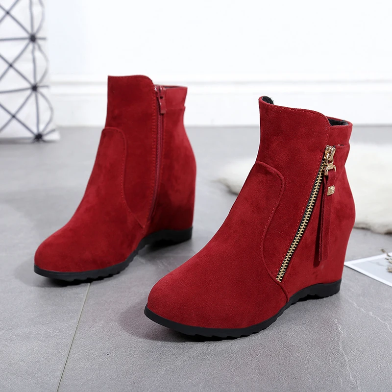 

2019 New Winter Woman Boots Slip-Resistant Suede Leather Shoes Women Maternity Invisible High Heel Side Zipper Boots Size 35-39