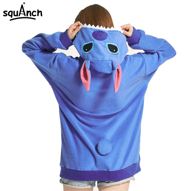  Women's Hoodies Blue Stitch Sweatshirt Anime Cartoon Lilo Stitch Jacket Street Wear Winter Hooded Z