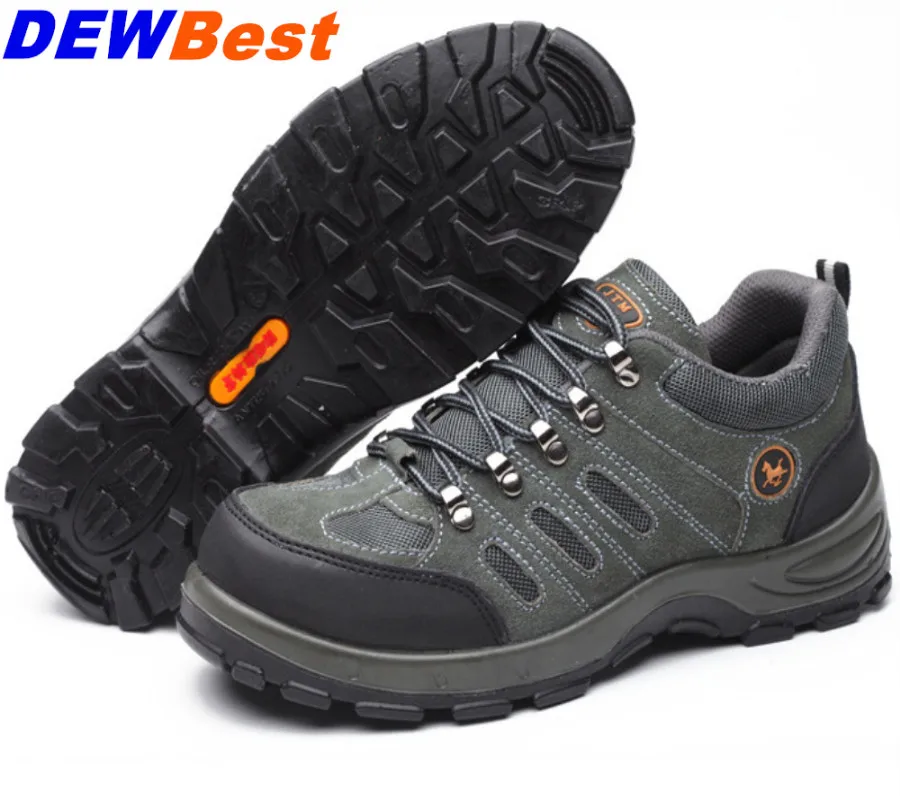 DEWBEST Men Steel Toe Safety Shoes Casual Breathable Work Shoes For Men Protective Building Footwear Sneaker - Цвет: HJ503-green