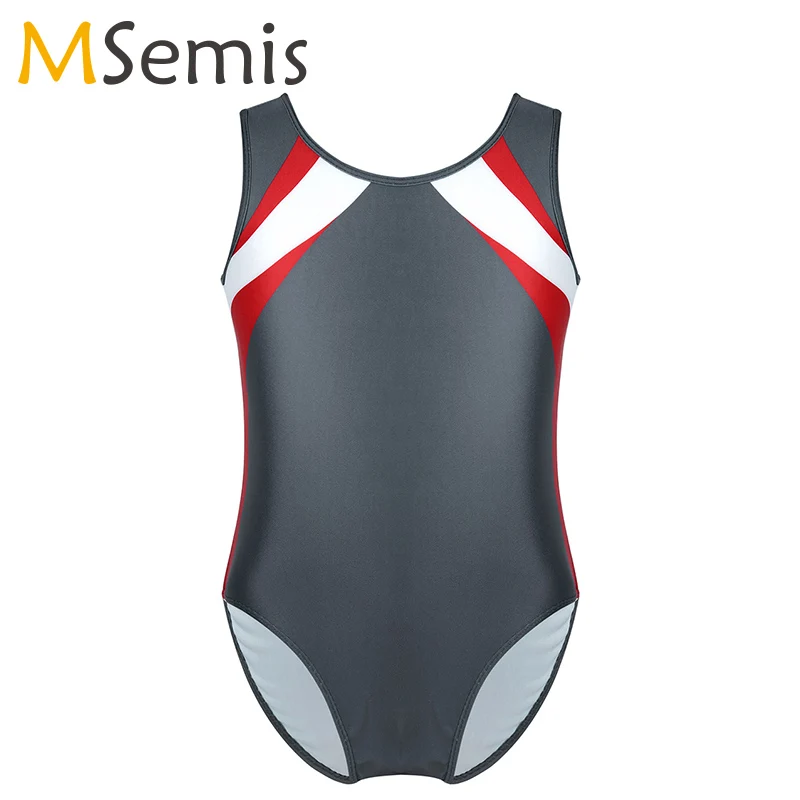 

Children Gymnastics Leotard for girls Ballet Dance Costumes Sleeveless Round Neck Color Block Ballet Leotards Jumpsuit For Girls