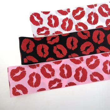 

valentine's day designs 100Yards 3" BOCA red glitter lips printed grosgrain ribbon , DIY handmade material
