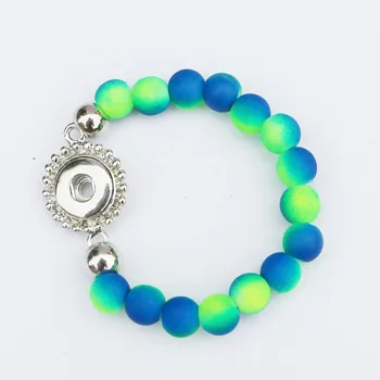 

12PC Children Kids 15cm Length double Color Beads Handmade Bracelets 18mm Snap Button Bracelets For Diy Snap Jewelry
