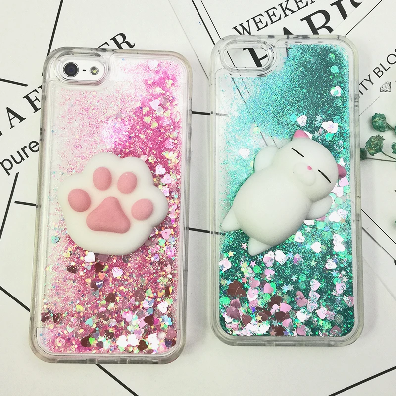 3D Squishy Cat Case For iPhone 5S SE 7 7 Plus Case Liquid Quicksand Glitter Silicone Case For iPhone 8 Plus Xs Xr 6s Cover Coque
