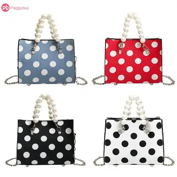 

New Design 4 Colors Pearl Jewel Top-Handle Bags Women Leather Dots Messenger Shoulder Chain Handbags Big Capacity For Cute Girl