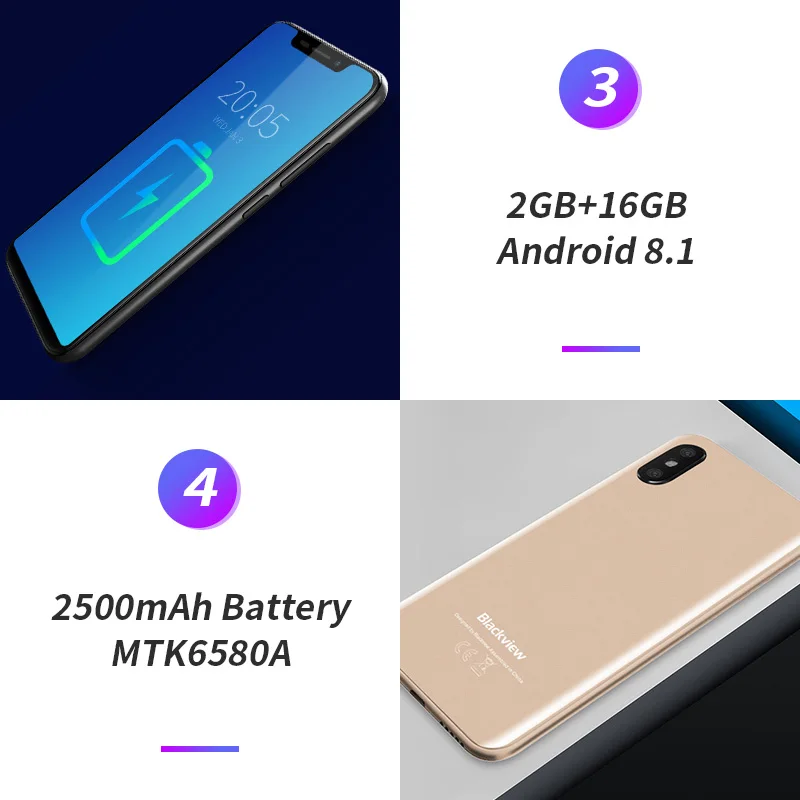 Blackview A30 смартфон 19:9 экран 2500 мАч 5 дюймов Android 8 1 двойная камера 2 Гб ОЗУ 16 ПЗУ MT6850A 3G