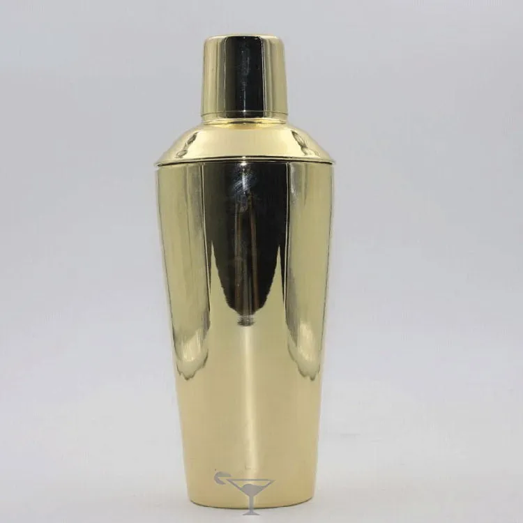 Gold plated stainless steel cup shaker 750ml three pot cocktail shakers