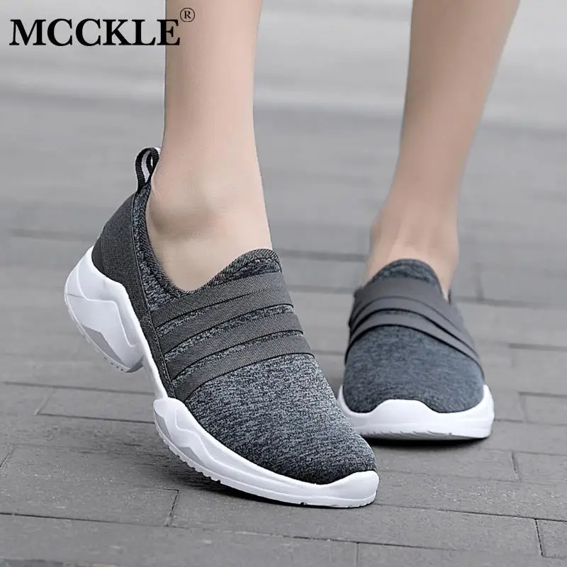 

MCCKLE New Women Flats Sneakers Stretch Fabric Mesh Slip On Ladies Platform Fashion Loafers Female Casual Shoes Plus Size 35-46
